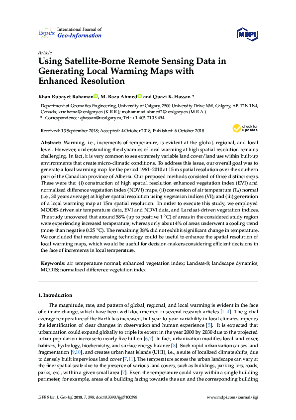 (PDF) Using Satellite-Borne Remote Sensing Data in Generating Local ...
