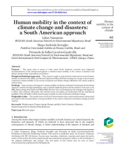 (PDF) Human mobility in the context of climate change and disasters: a ...