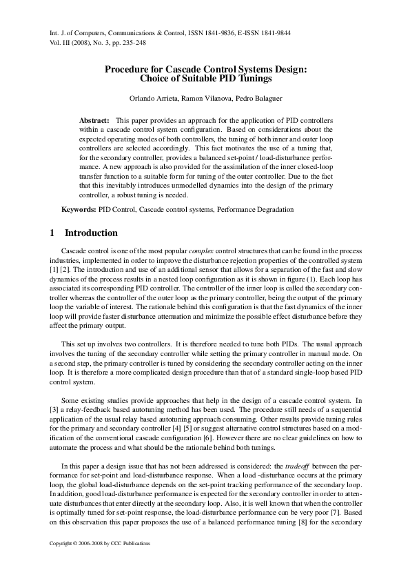 (PDF) Procedure for Cascade Control Systems Design: Choice of Suitable ...