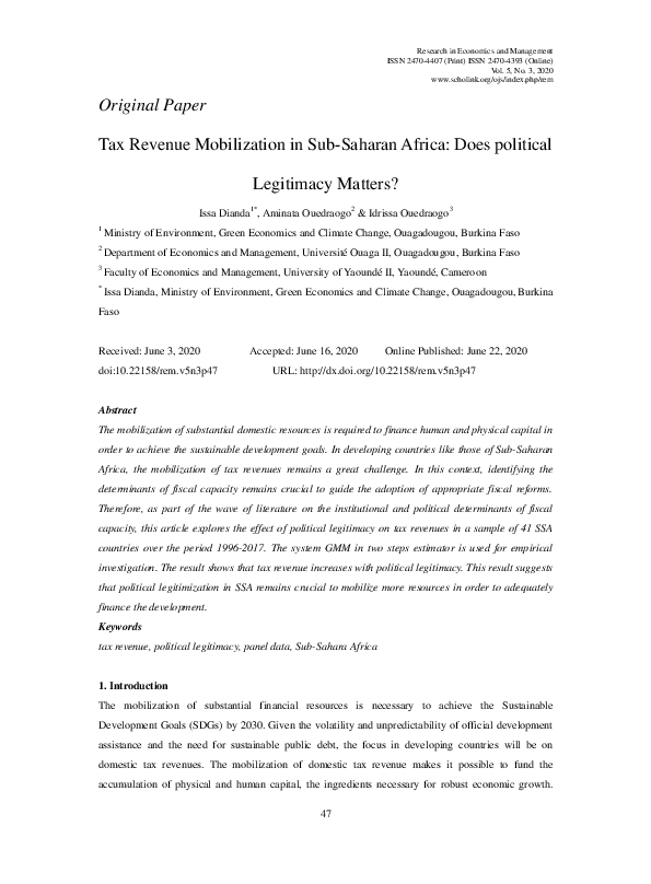 (PDF) Tax Revenue Mobilization in Sub-Saharan Africa: Does political ...