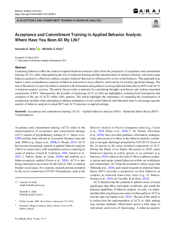 (PDF) Acceptance and Commitment Training in Applied Behavior Analysis ...