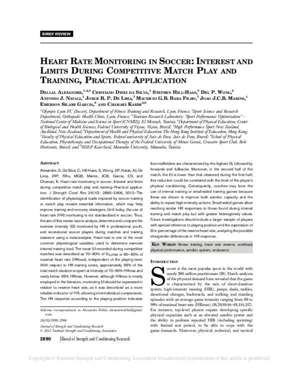(PDF) Dellal et al. 2012 Heart Rate Monitoring in Soccer Interest and ...
