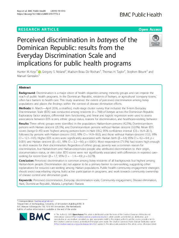 (PDF) Perceived discrimination in bateyes of the Dominican Republic ...