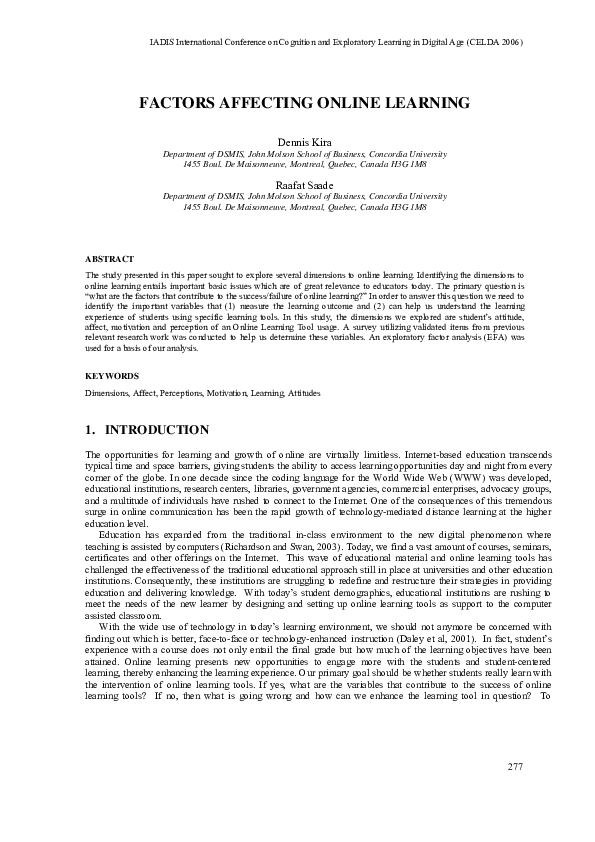 (PDF) Factors Affecting Online Learning