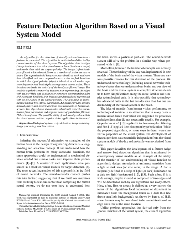 (PDF) Feature detection algorithm based on a visual system model
