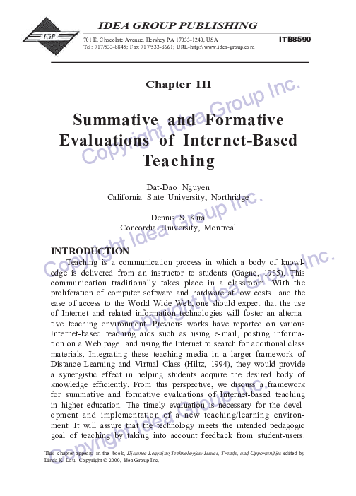 (PDF) Summative and Formative Evaluations of Internet-Based Teaching