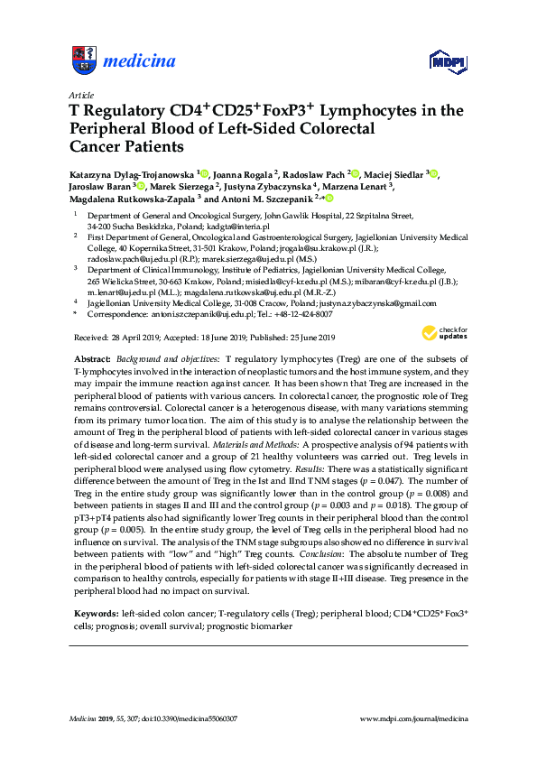 (PDF) T Regulatory CD4+CD25+FoxP3+ Lymphocytes in the Peripheral Blood ...