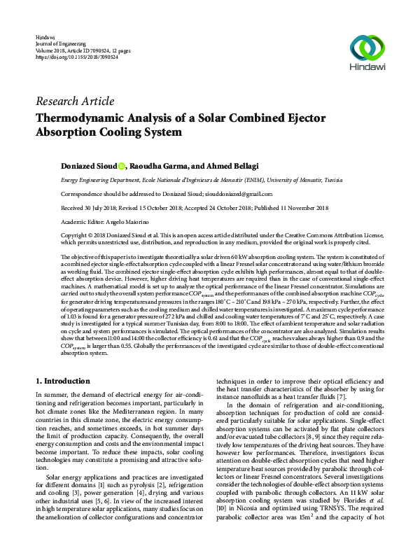 (PDF) Thermodynamic Analysis of a Solar Combined Ejector Absorption ...