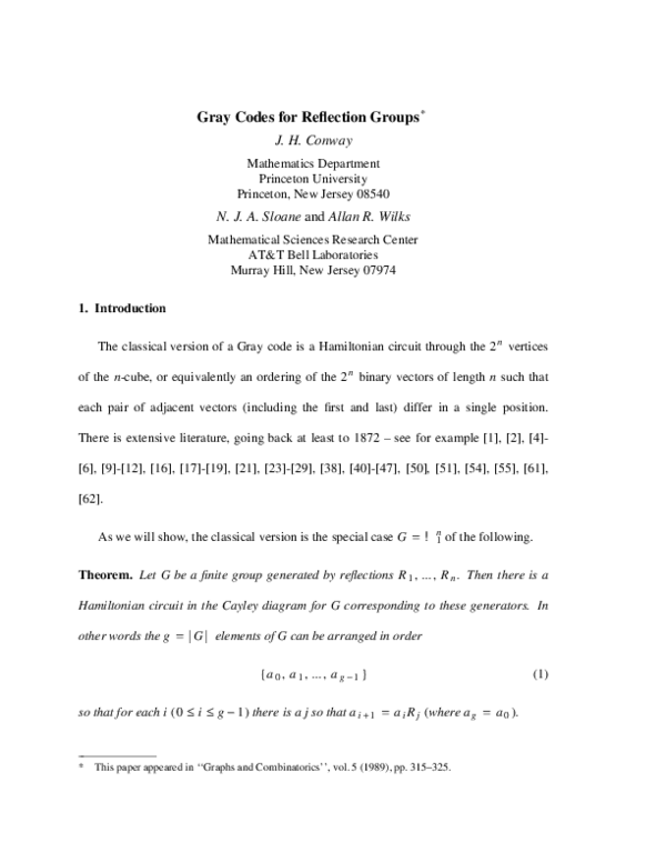 (PDF) Gray codes for reflection groups