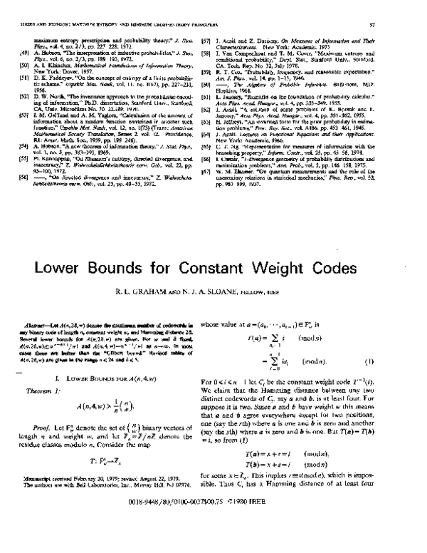(PDF) Lower bounds for constant weight codes