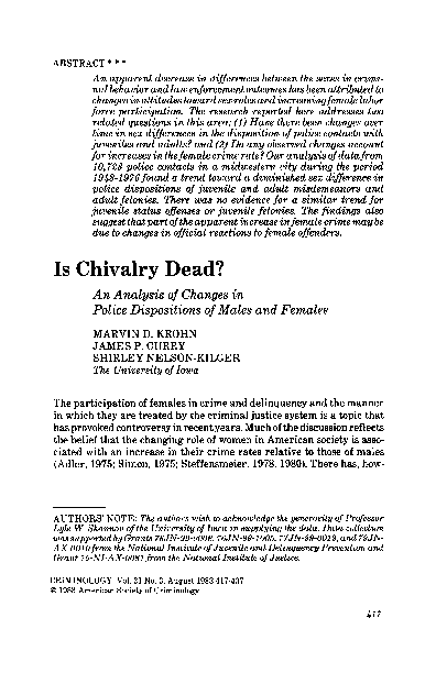 (PDF) Is Chivalry Dead?. An Analysis of Changes in Police Dispositions ...