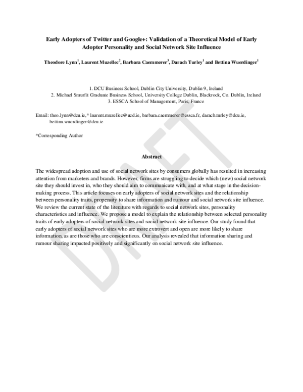 (PDF) Early Adopters of Twitter and Google+ Validation of a Theoretical Model of Early Adopter