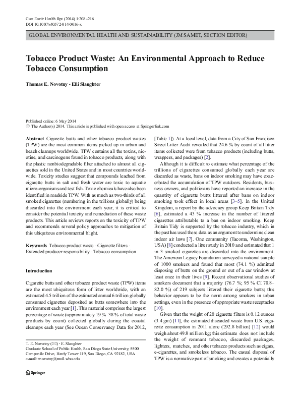 (PDF) Tobacco Product Waste An Environmental Approach to Reduce