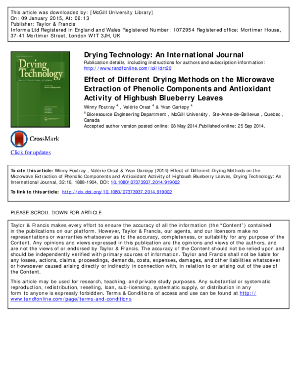 (PDF) Effect of Different Drying Methods on the Microwave Extraction of ...