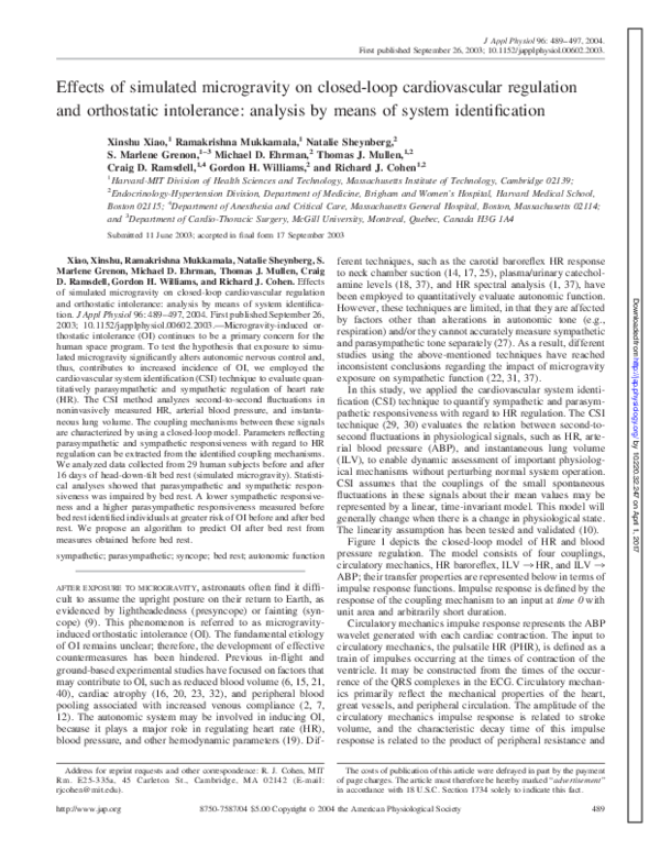 (PDF) Effects of simulated microgravity on closed-loop cardiovascular ...