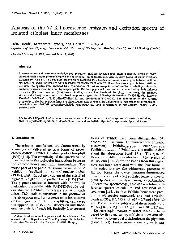 (PDF) Analysis of the 77 K fluorescence emission and excitation spectra ...