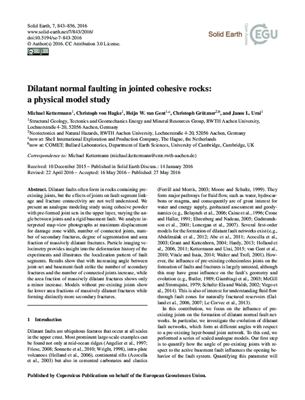 (PDF) Dilatant normal faulting in jointed cohesive rocks: a physical ...