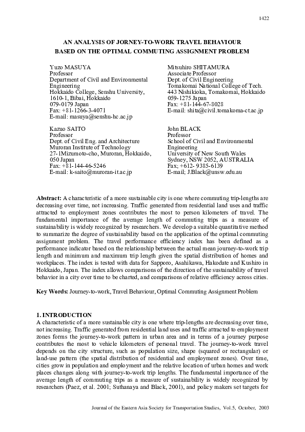(PDF) An analysis of journey-to-work travel behaviour based on the ...