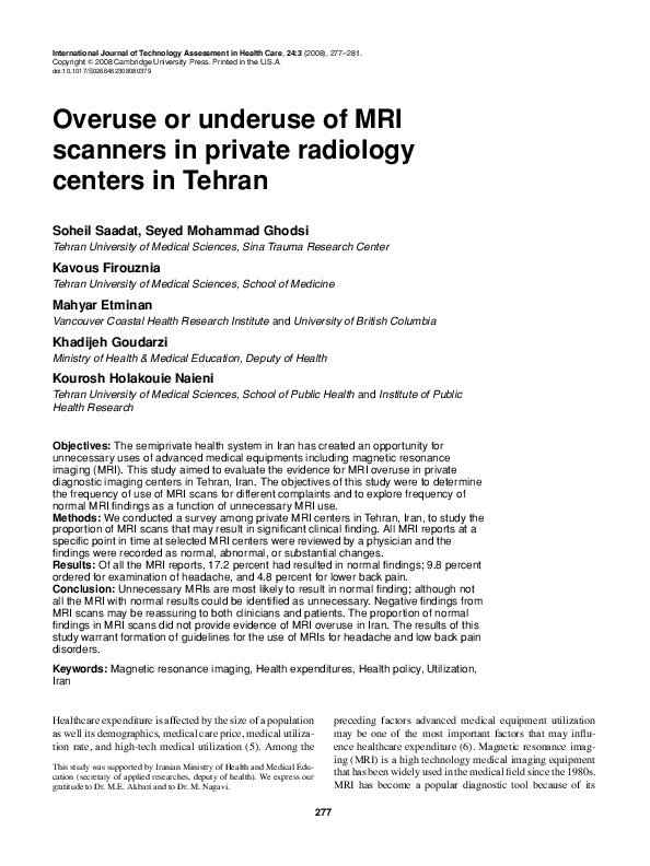 (PDF) Overuse or underuse of MRI scanners in private radiology centers