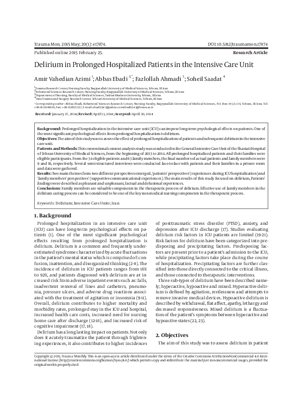 (PDF) Delirium in Prolonged Hospitalized Patients in the Intensive Care ...