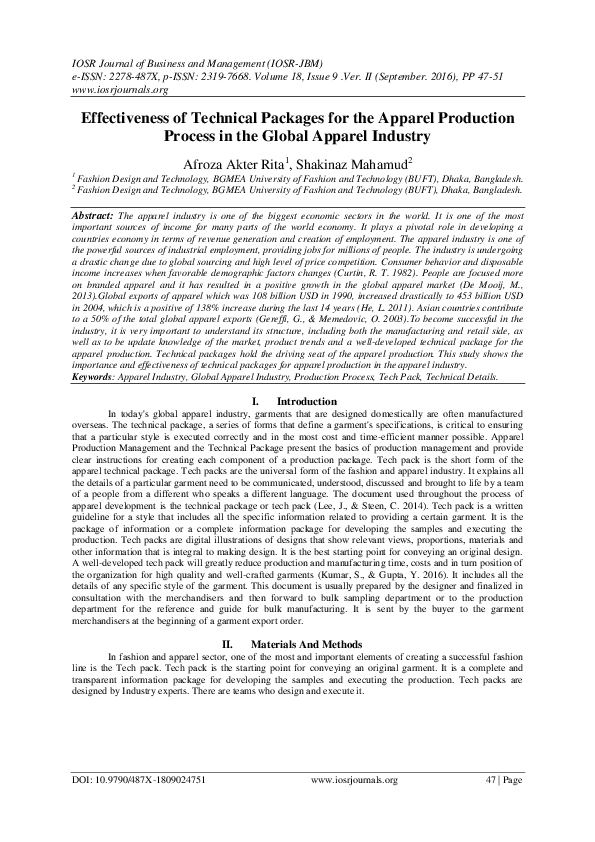 APPAREL PRODUCTION MANAGEMENT TECHNICAL PACKAGE PDF visual data 2