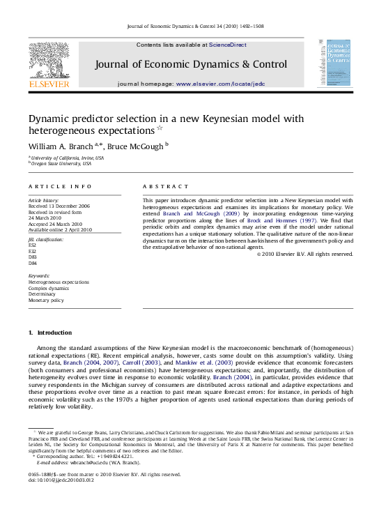 (PDF) Dynamic predictor selection in a new Keynesian model with ...