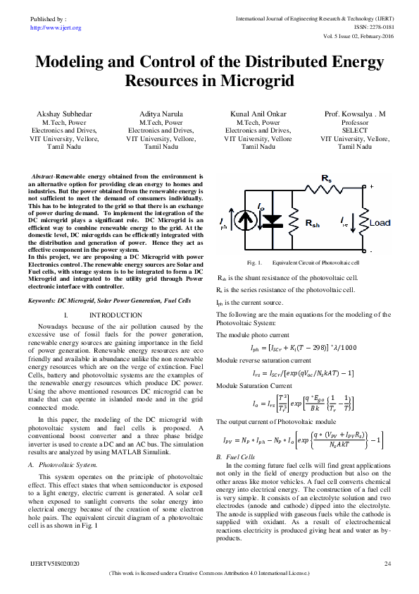 (PDF) Modeling and Control of the Distributed Energy Resources in Microgrid