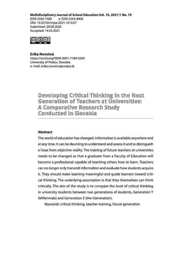 (PDF) Developing Critical Thinking in the Next Generation of Teachers ...