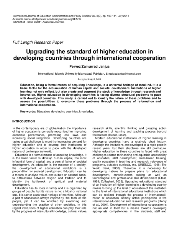 (PDF) Upgrading the standard of higher education in developing ...
