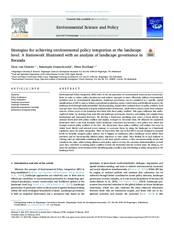 (PDF) Strategies for achieving environmental policy integration at the ...