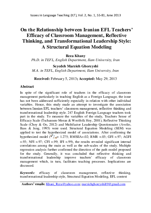 (PDF) On the Relationship between Iranian EFL Teachers' Efficacy of ...