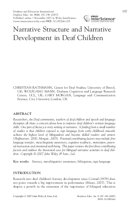 (PDF) Narrative Structure and Narrative Development in Deaf Children