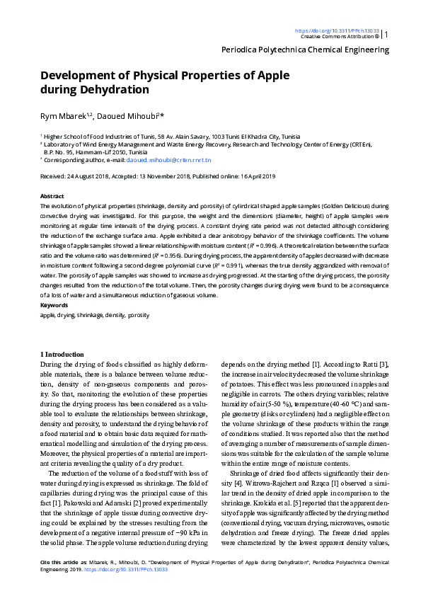 (PDF) Development of Physical Properties of Apple during Dehydration