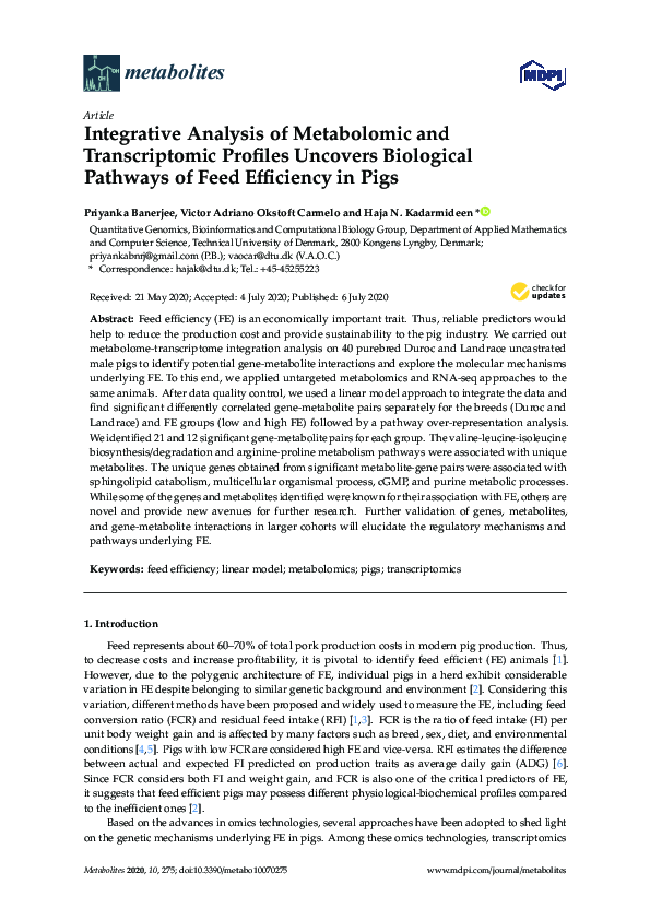 (PDF) Integrative Analysis of Metabolomic and Transcriptomic Profiles ...