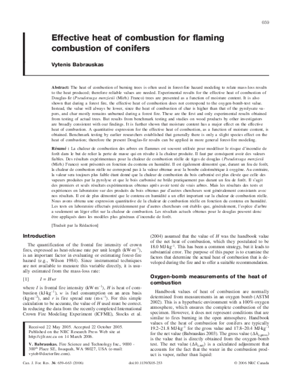 (PDF) Effective heat of combustion for flaming combustion of conifers