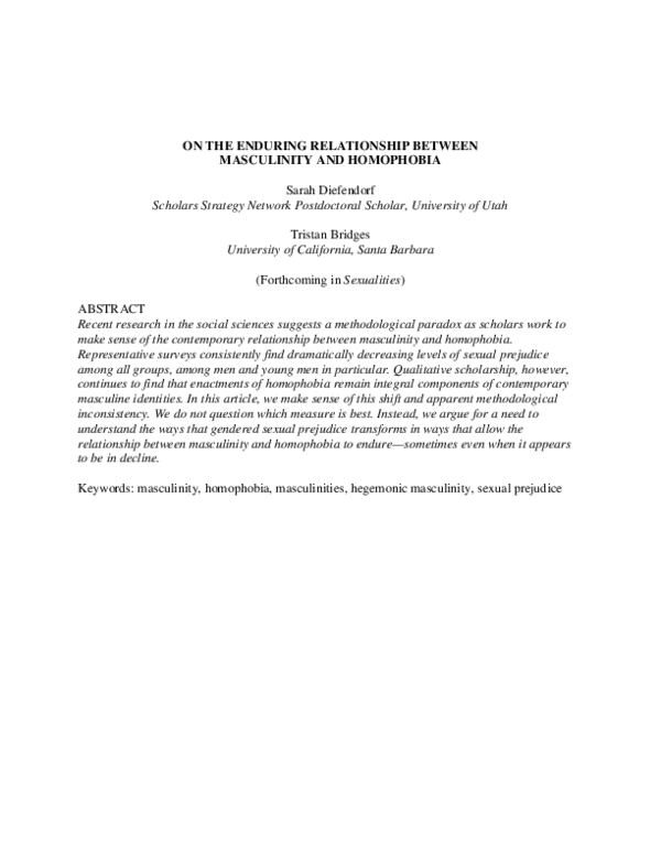 (PDF) On the Enduring Relationship between Masculinity and Homophobia