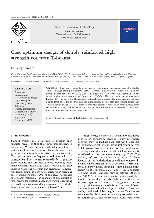 (PDF) Cost optimum design of doubly reinforced high strength concrete T ...