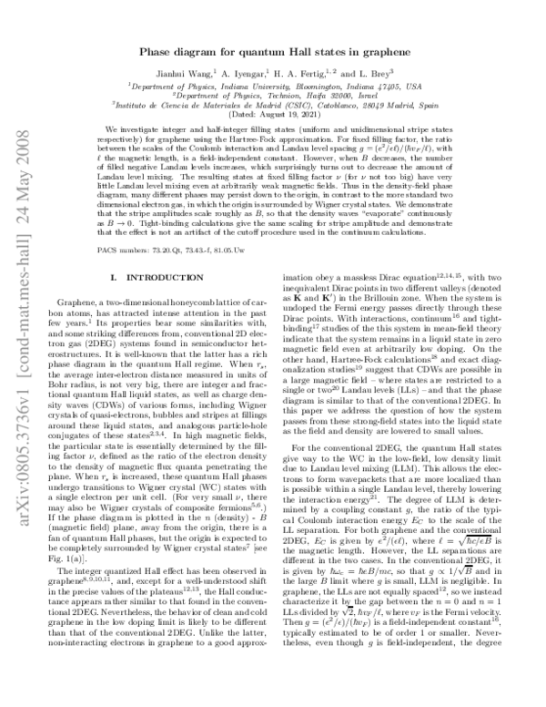 (PDF) Phase diagram for quantum Hall states in graphene