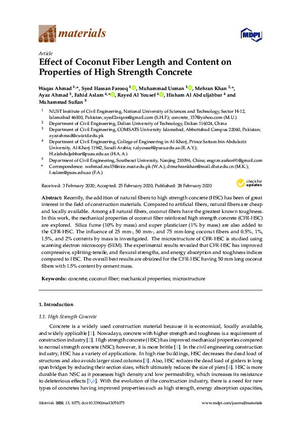 (PDF) Effect of Coconut Fiber Length and Content on Properties of High ...