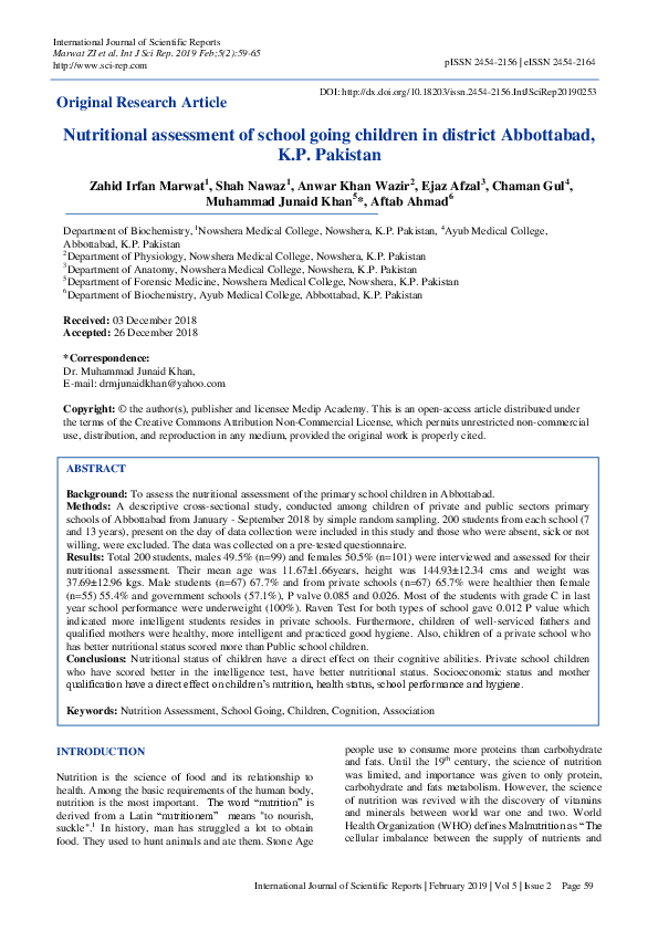(PDF) Nutritional assessment of school going children in district ...