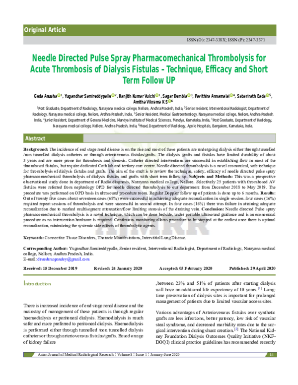 (PDF) Needle Directed Pulse Spray Pharmacomechanical Thrombolysis for ...