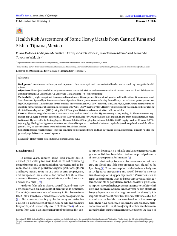 (PDF) Health Risk Assessment of Some Heavy Metals from Canned Tuna and ...