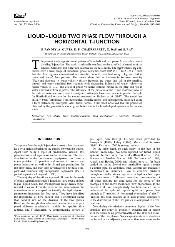 (PDF) Liquid–Liquid Two Phase Flow Through a Horizontal T-Junction