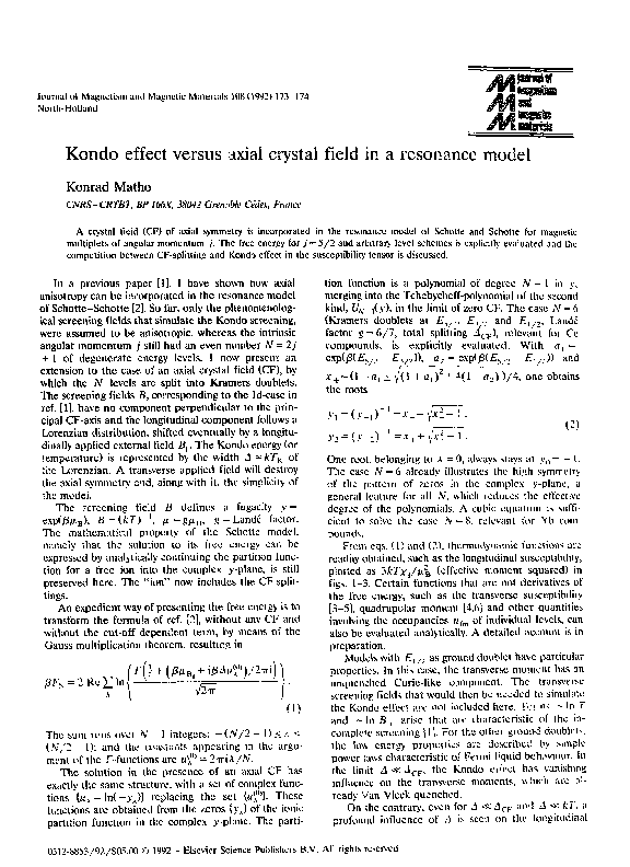 (PDF) Kondo effect versus axial crystal field in a resonance model