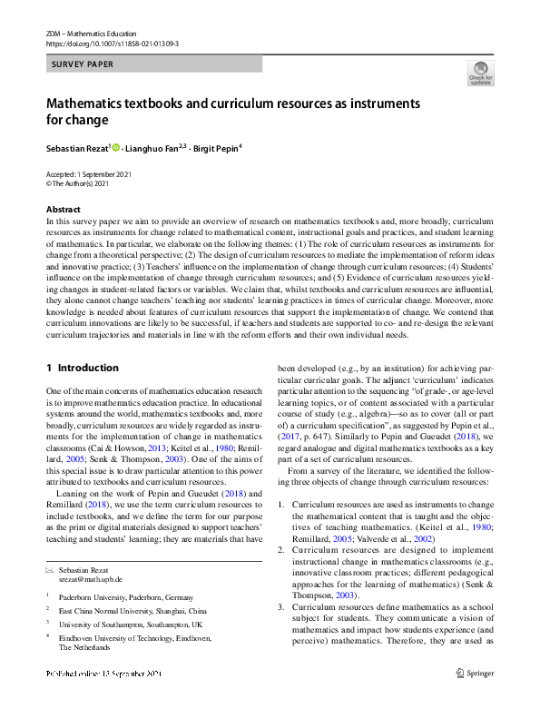 (PDF) Mathematics textbooks and curriculum resources as instruments for ...