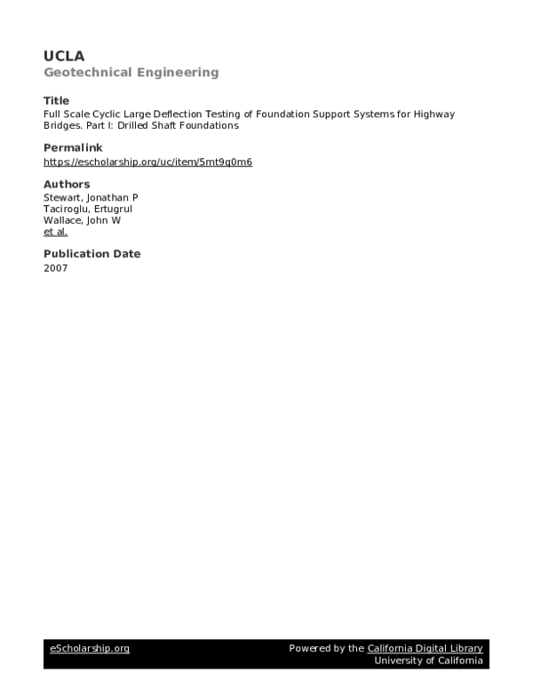 (PDF) Full Scale Cyclic Large Deflection Testing of Foundation Support ...