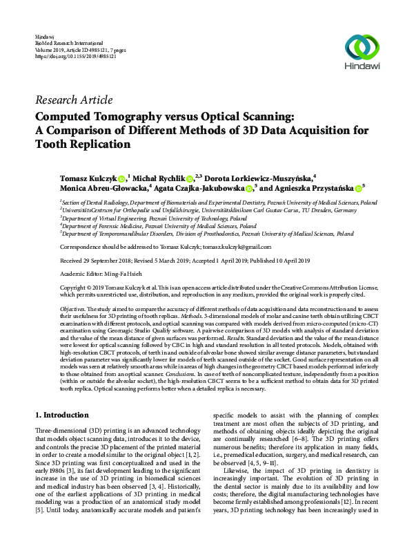 (PDF) Computed Tomography versus Optical Scanning: A Comparison of ...