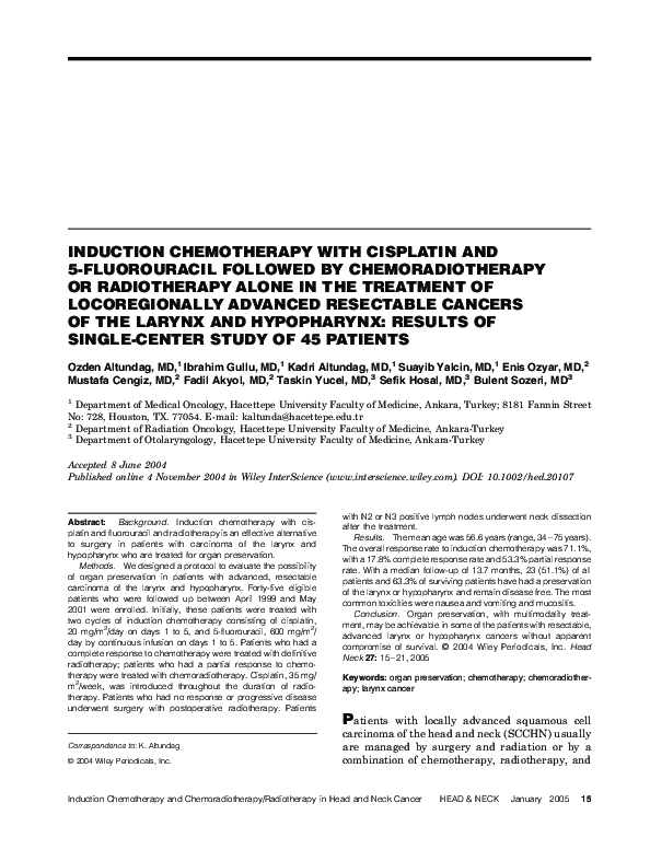 (PDF) Induction Chemotherapy With Cisplatin and 5-Fluorouracil Followed ...
