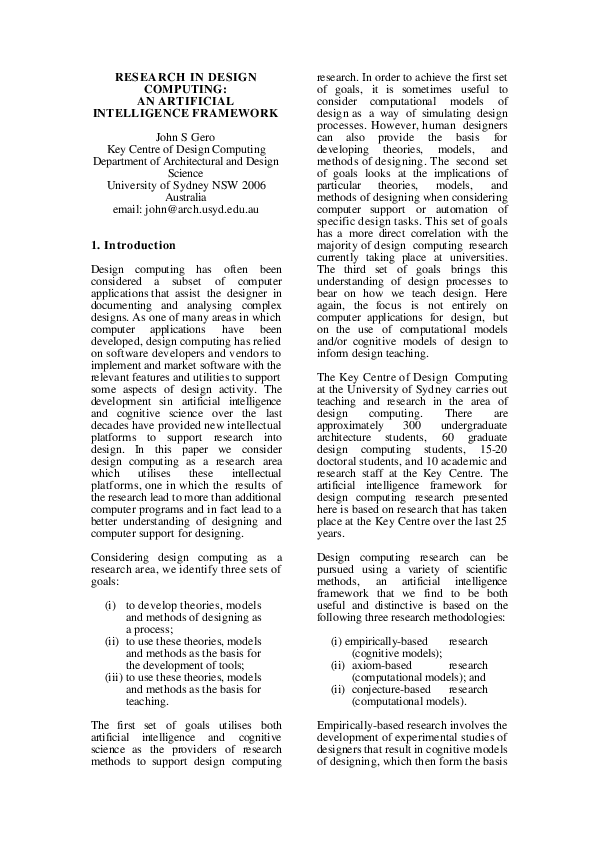 (PDF) Research in design computing: an artificial intelligence framework