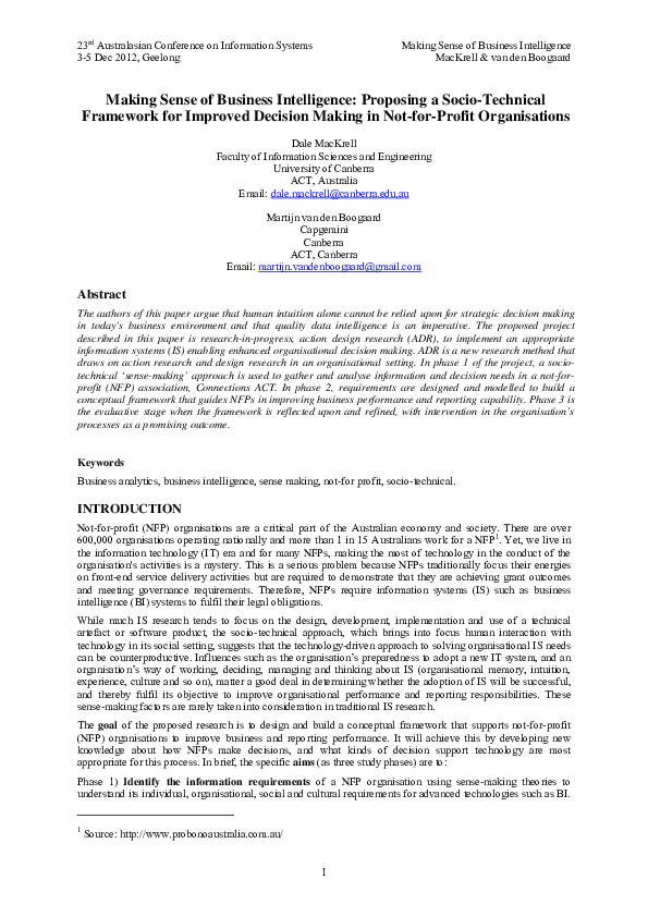 (PDF) Making sense of business intelligence : proposing a socio ...
